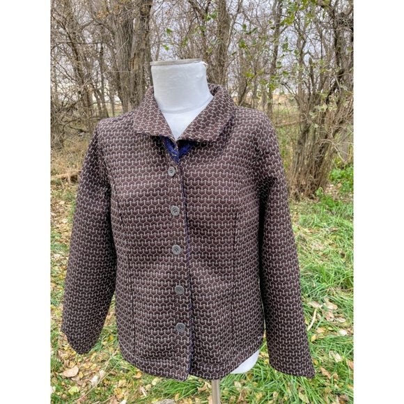 Vintage quilted Reversible Blazer Jacket Abstract blue Brown - Picture 7 of 12